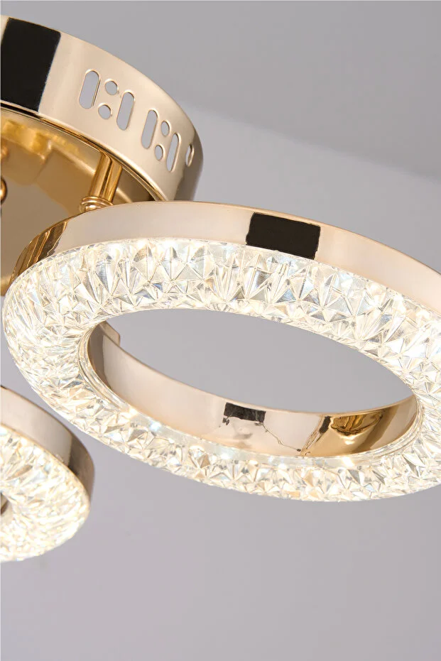 Oylum 3'lü Gold 24 Watt Kristalli Koridor Salon Led Plafonyer Avize